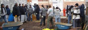 Community members participating in a green infrastructure project.